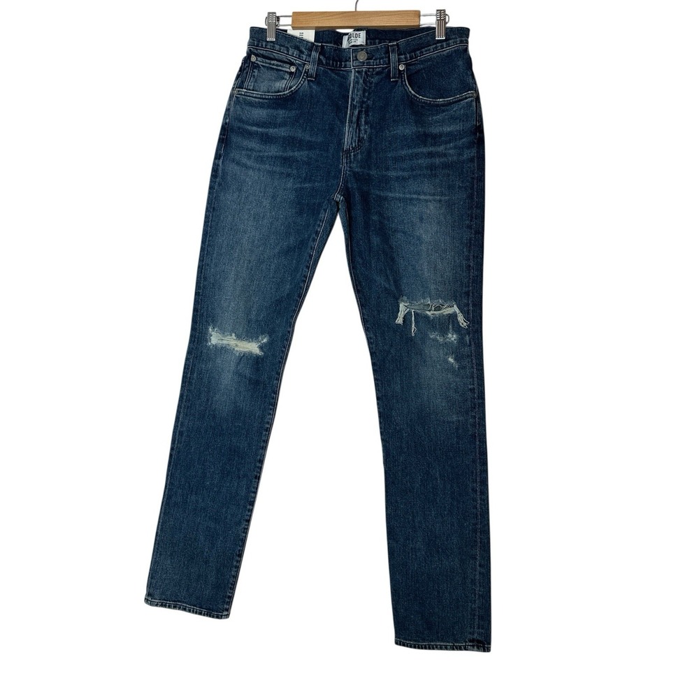 New AGOLDE Jeans Women Size 32 High Rise Straight Blue Denim Distressed Designer